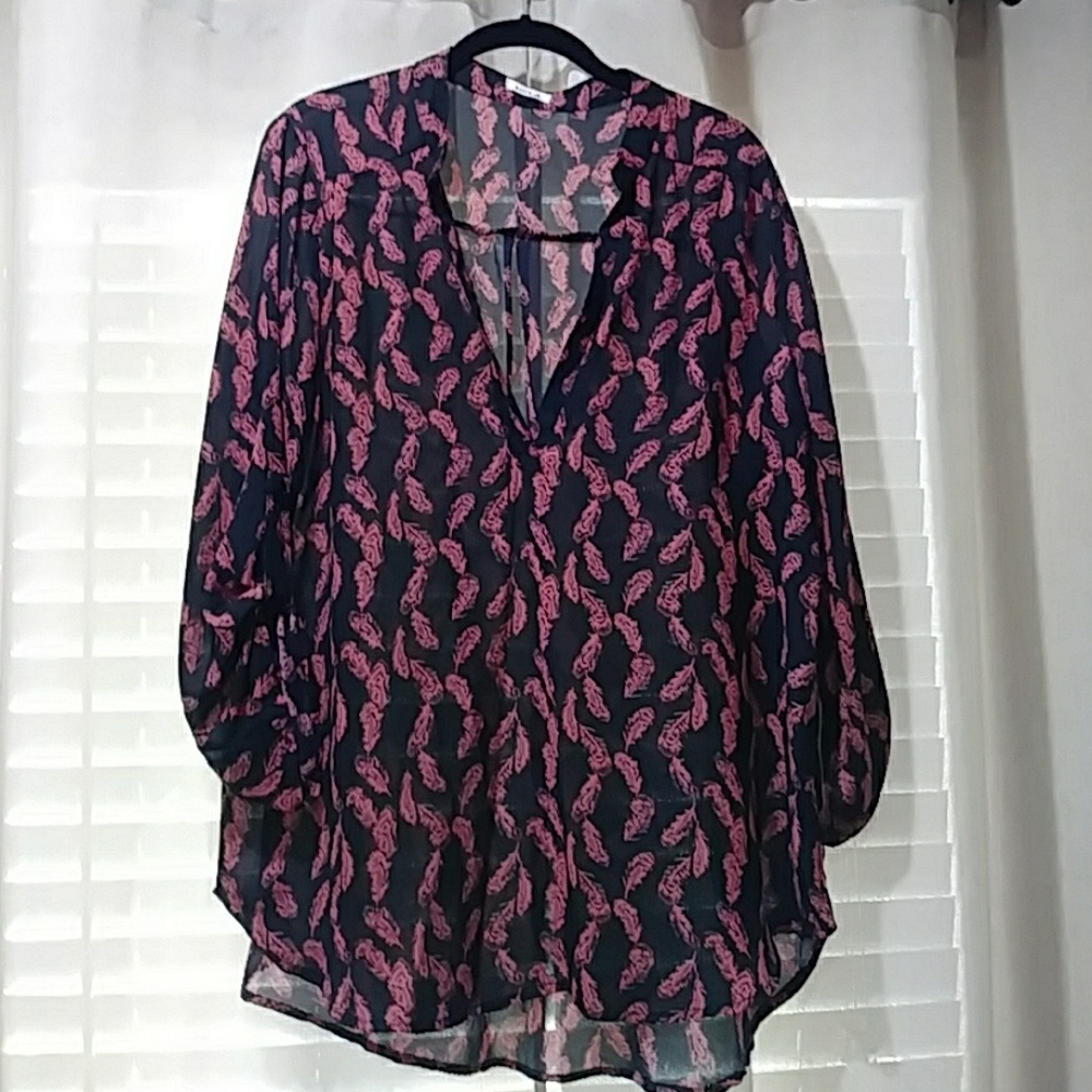 Beautiful sheer feather split neck top Brand new